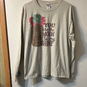 Jerzees Beige Long Sleeve Tee with Floral Graphic
